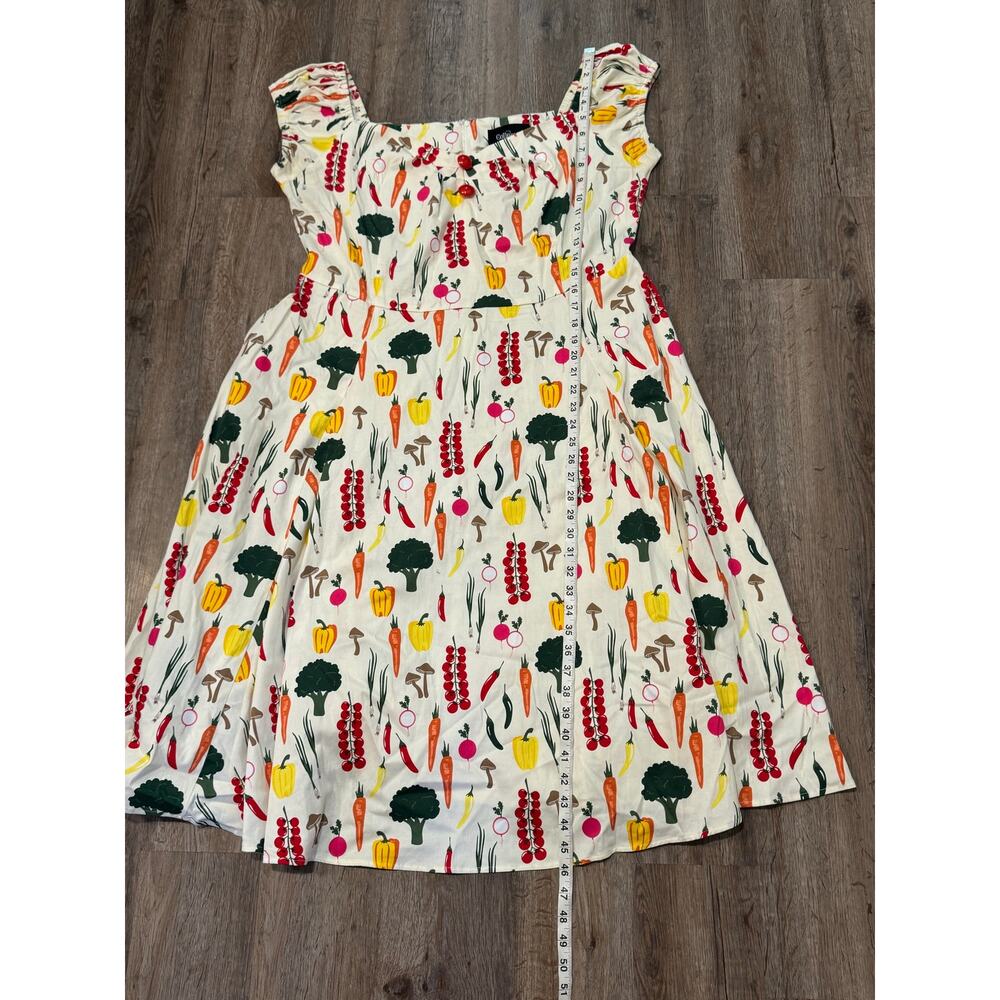 Collectif London Women's Summer Vegetable Garden Print Fit Flare Dress Size 16 - Picture 9 of 10